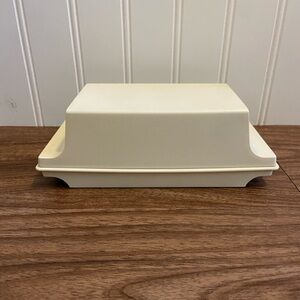 Vintage Tupperware Double Butter Server Fridge Storage Plastic Ivory White